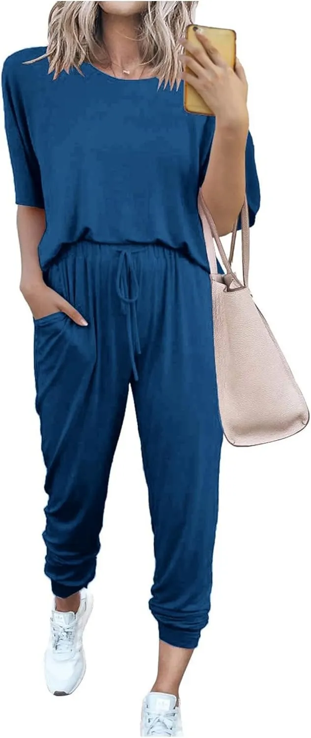 Women's 2-Piece Set Summer Outfits Crew Neck Short Sleeve Tracksuit Jogger Set