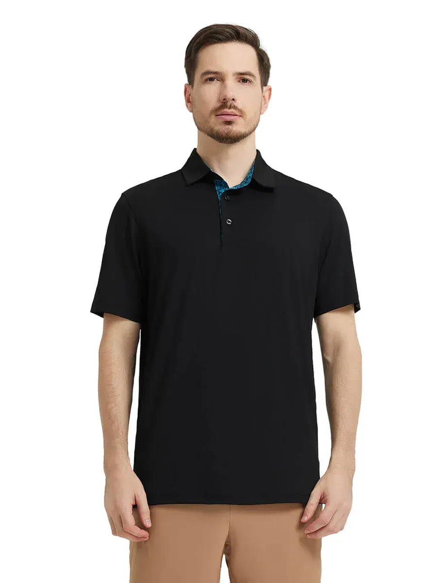 Men'S Designed Collared Solid Performance Polo