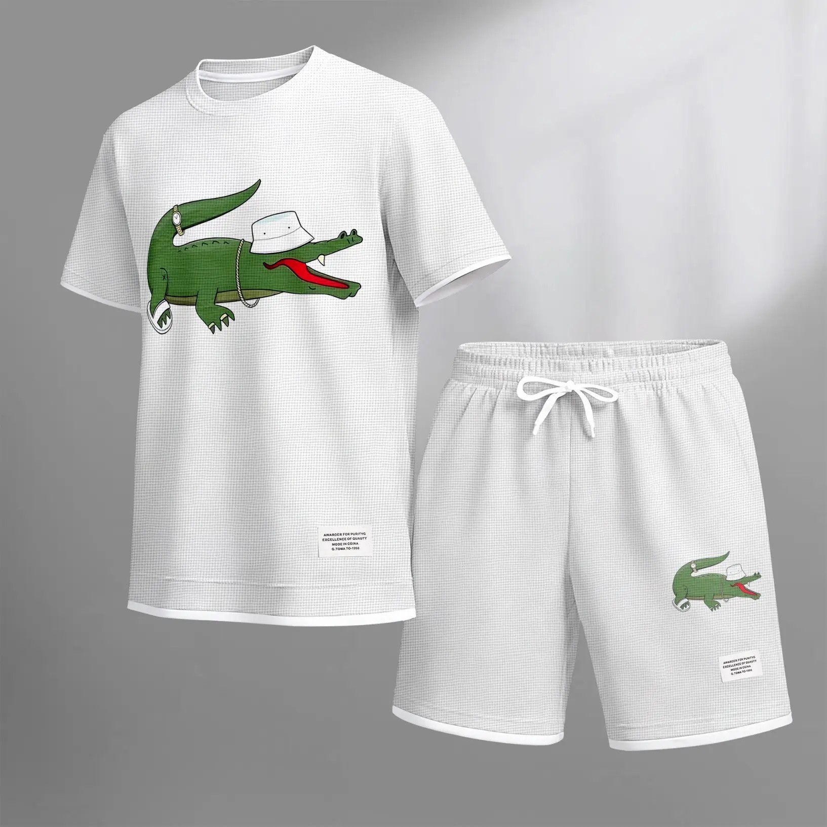 Men’s Waffle Knit 2-Piece Set – Breathable Short Sleeve Tee & Drawstring Shorts Casual Summer Outfit