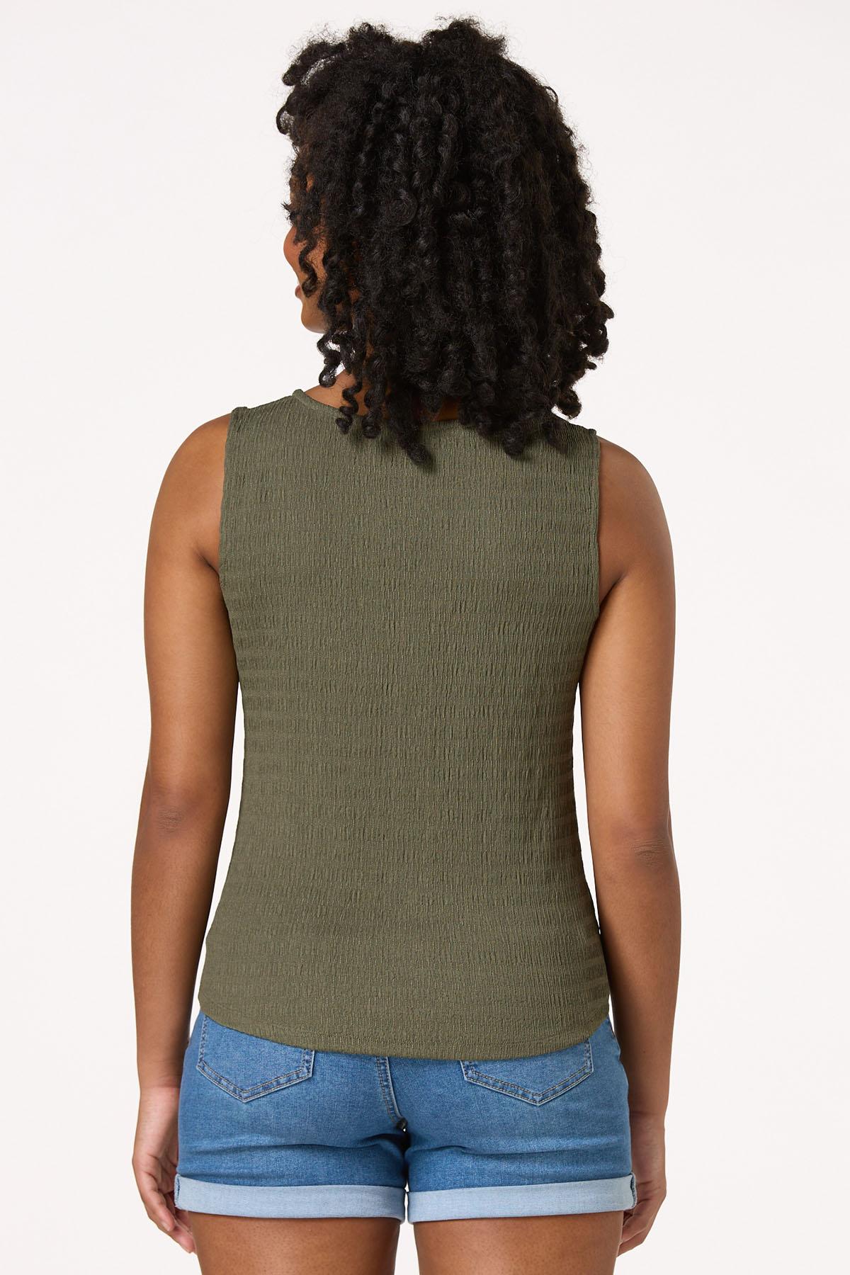 Textured Button Tie Hem Tank