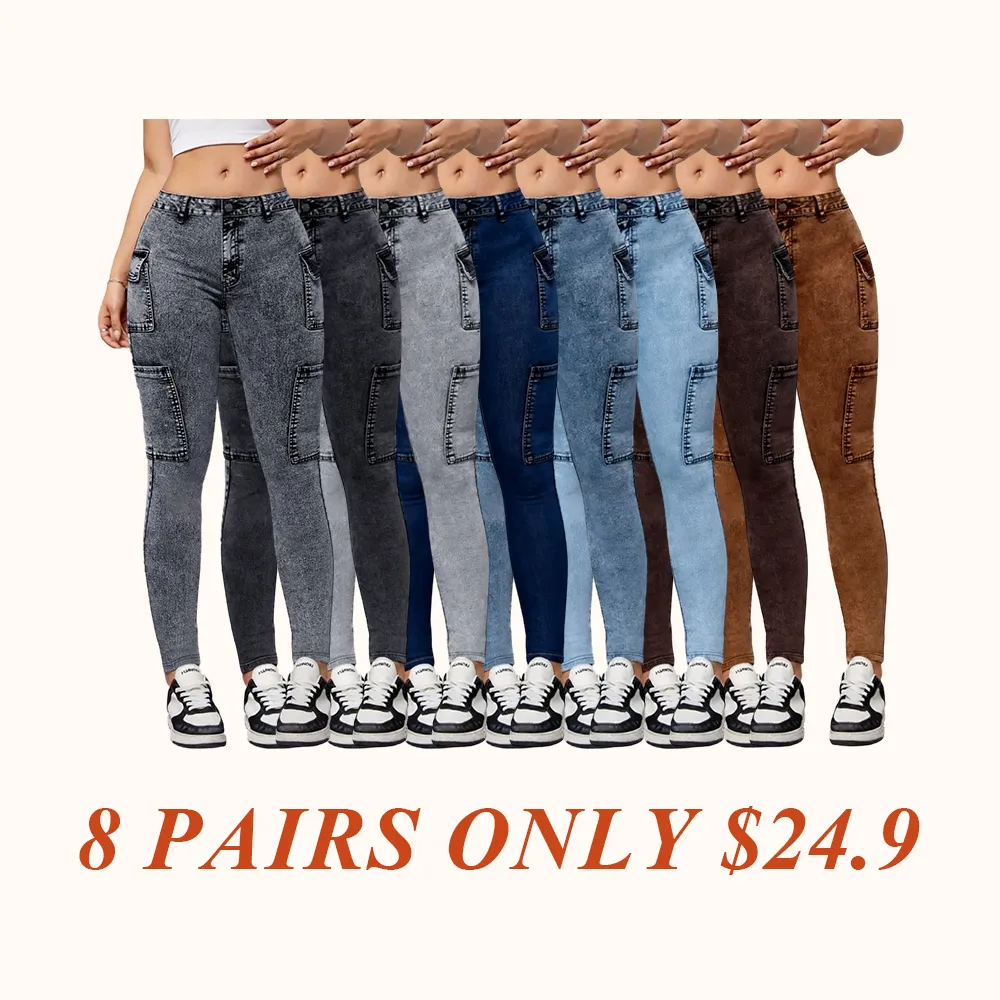 Women's Imitation Denim Skinny Pants, Denim Print Design, Stylish Comfortable Fit for Everyday Wear