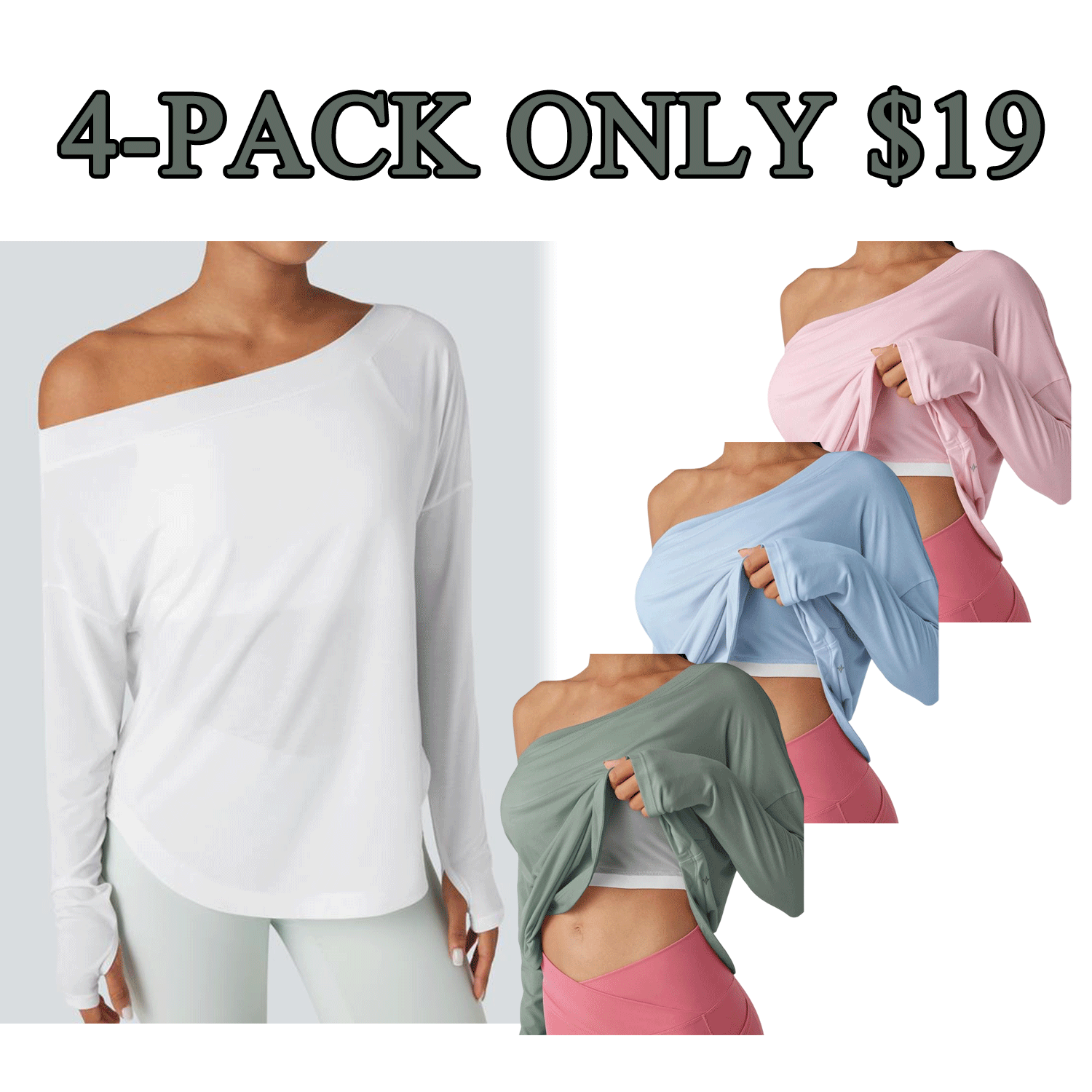 Women’s One-Shoulder Long Sleeve Yoga Top with Built-In Bra