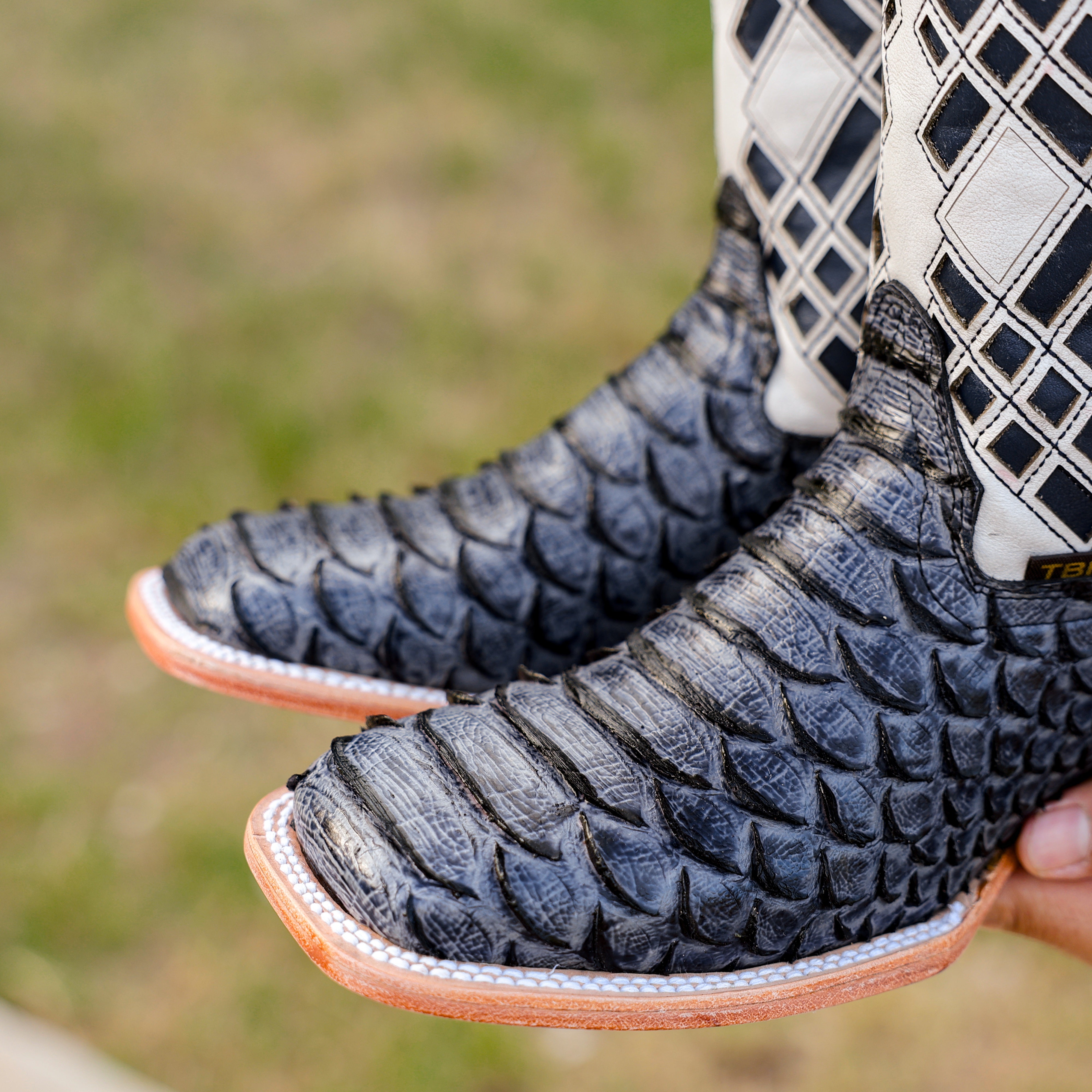 Blue Jean Python Leather Boots - Square Toe