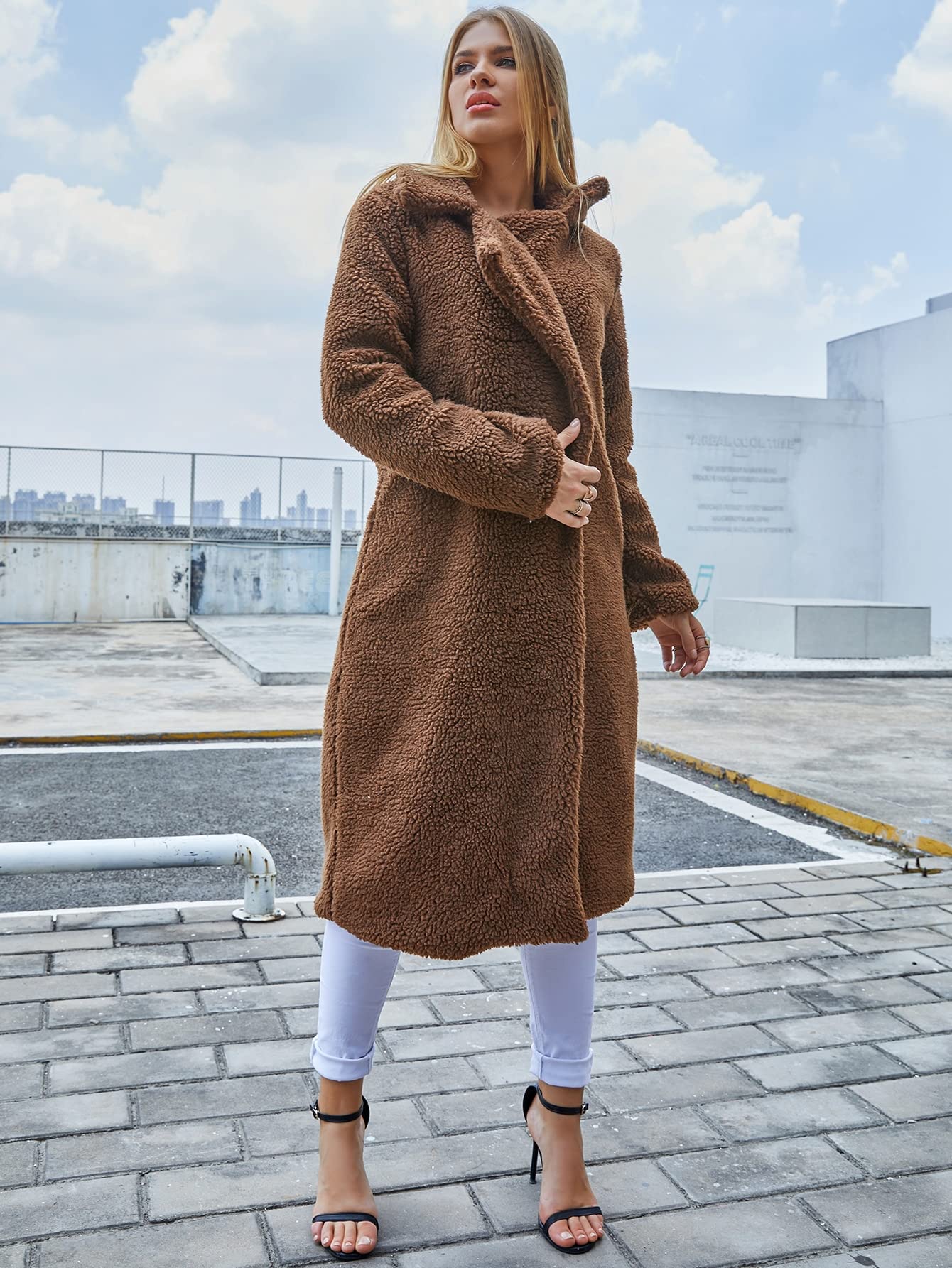 RAOGE Jackets for Women Jackets - Single Button Teddy Midi Coat