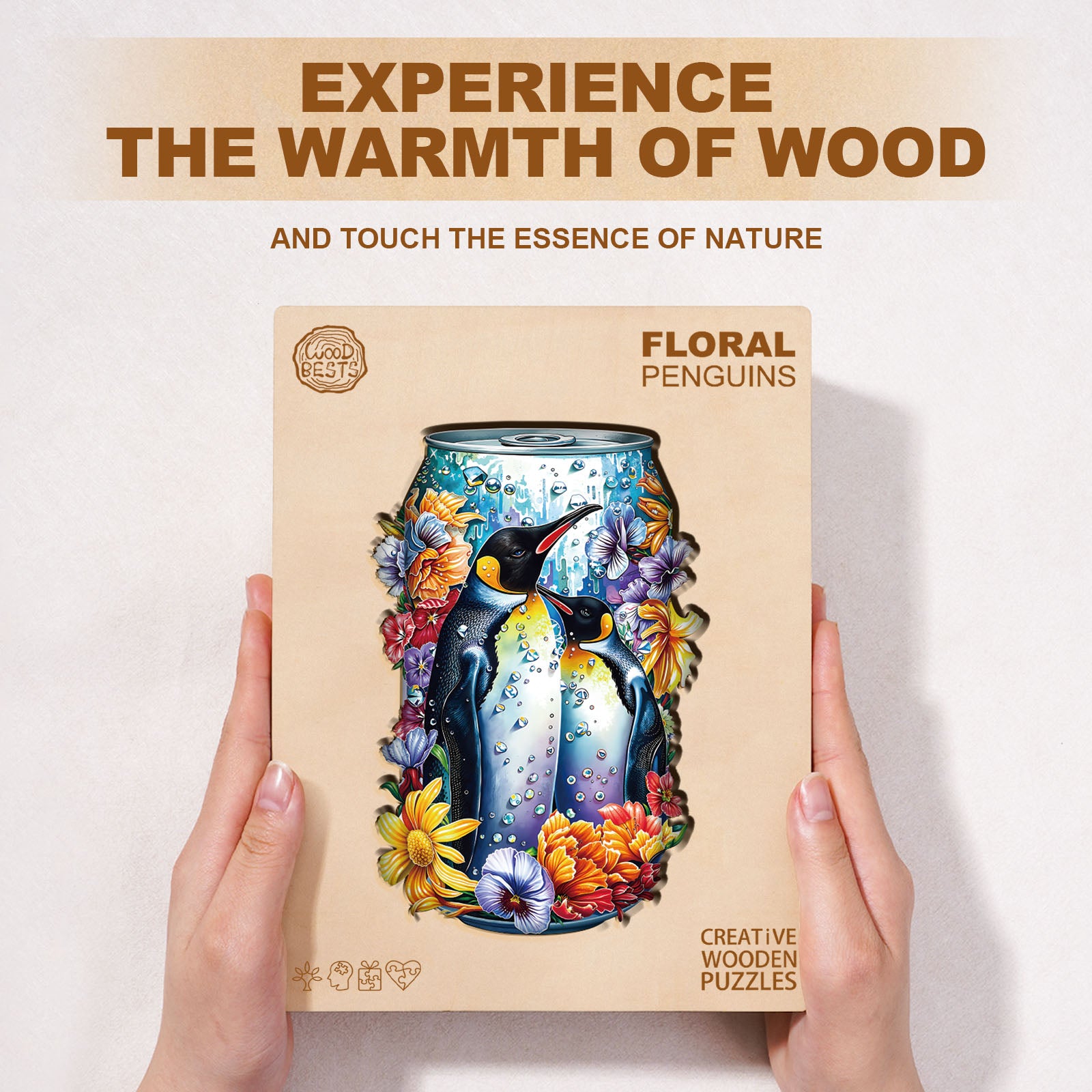 Floral Penguins Wooden Jigsaw Puzzle