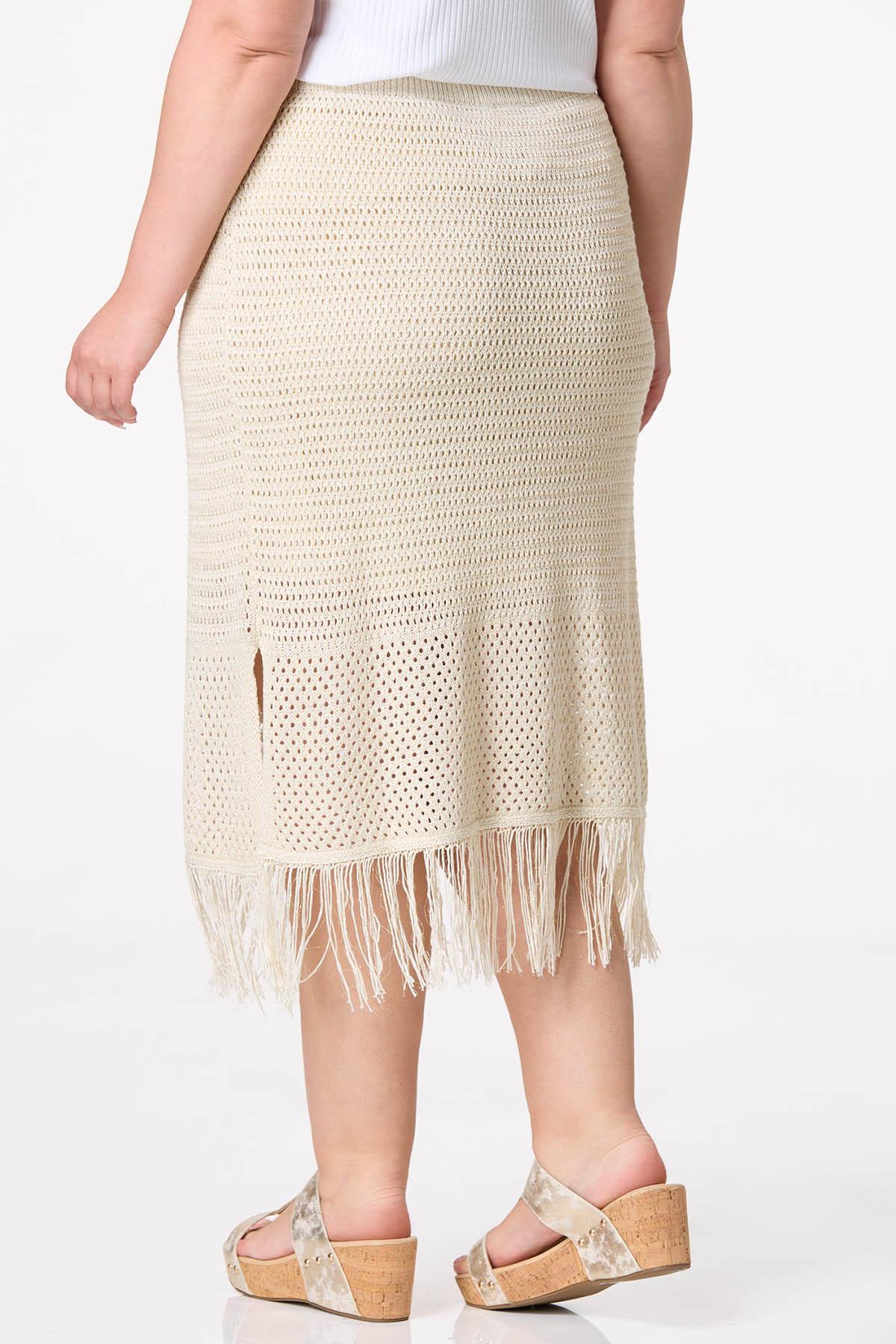 Plus Size Metallic Crochet Midi Skirt