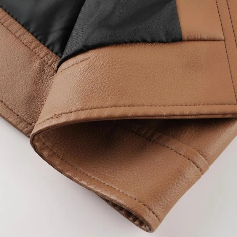 Men's Windproof Leather Jacket with Zipper Closure Solid Color Sport Style Pilot Motorcycle Model Multi