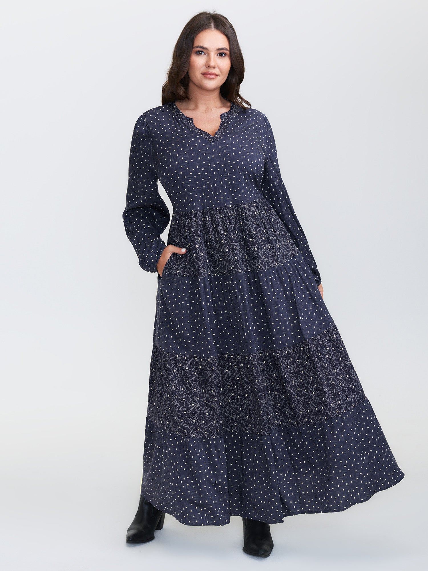 Polka Dots Print Tiered Flowy Maxi Dress