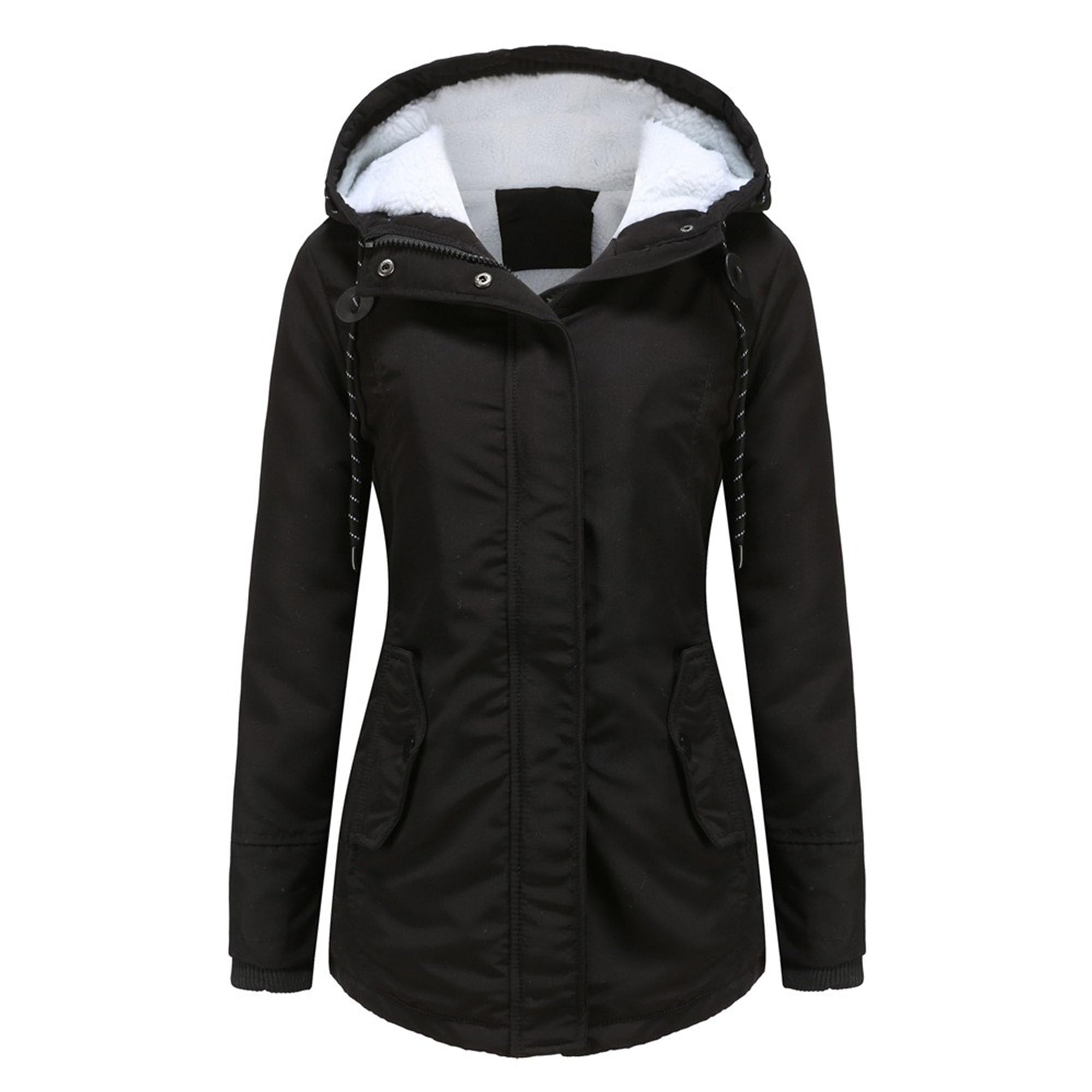 DGHM-JLMY 1/2 Pack Women's Windproof Waterproof Cotton Coats Fashion Warm Hooded Outerwear Solid Thick Fleece Jacket