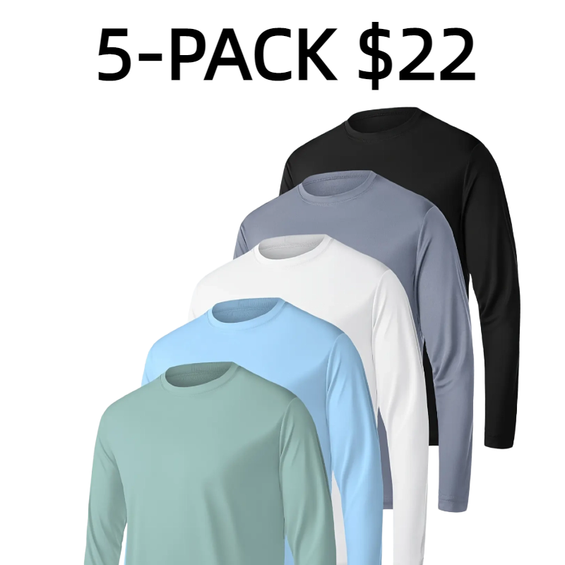5 Pack Men's Athletic crew neck Long Sleeve Fishing Shirts for Men Sun Protection Shirts