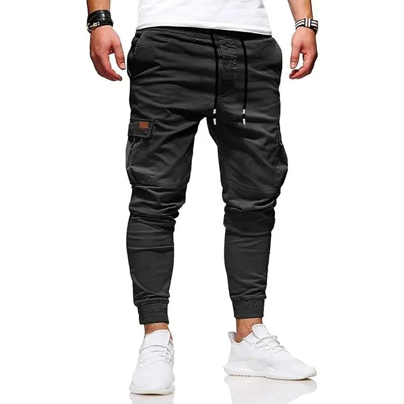 Men's Slim Fit Cargo Pants Slimming Drawstring Mid Waist Casual Trousers for Men Above Ankle Length with Slanted Pockets Versatile Lightweight Bottoms for Daily Wear All Seasons Functional Elastic Waistband for Everyday Wear