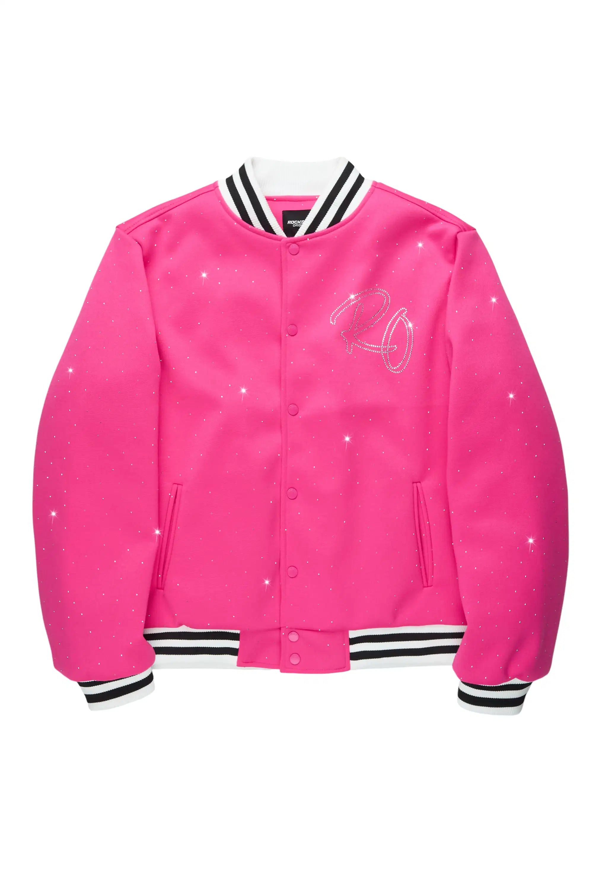 Alonza Hot Pink Rhinestone Varsity Jacket
