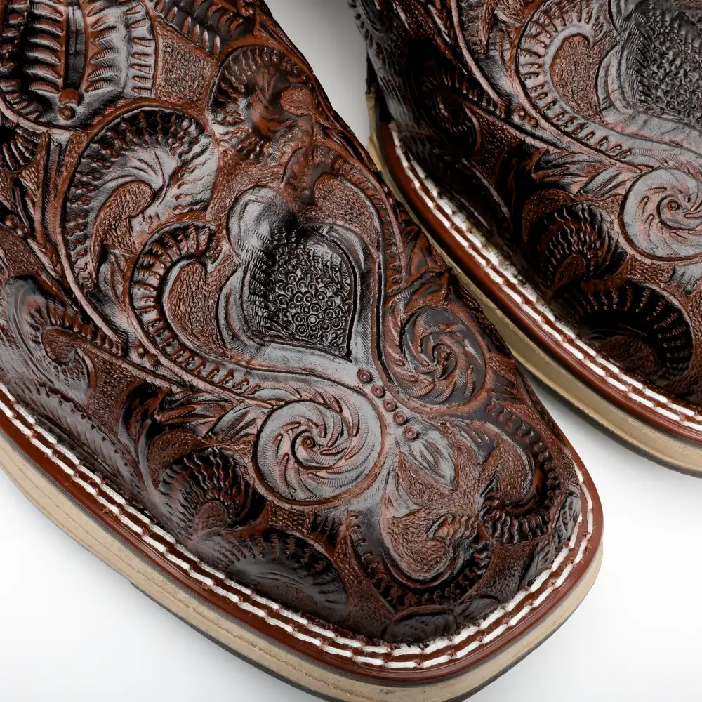 TBR Brown Hand-Tooled Leather Boots With 3D Lightweight Sole - Composite Toe