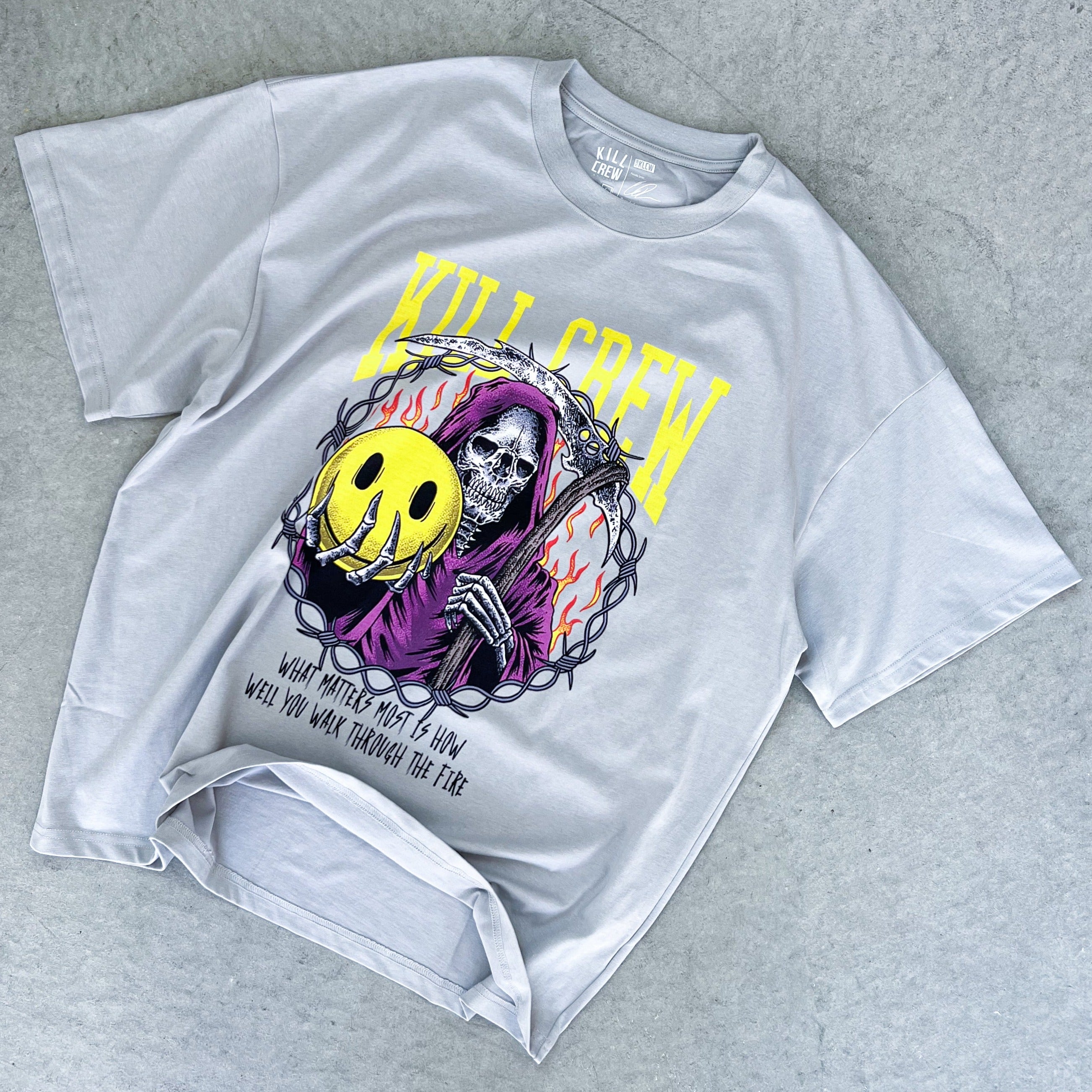 OVERSIZED WALK THROUGH FIRE T-SHIRT - HEATHER GREY