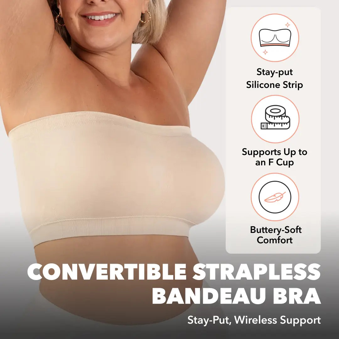 Shapermint Truekind Convertible Strapless Bandeau Bra with Wireless Comfort, Anti-Slip Grip & Removable Straps