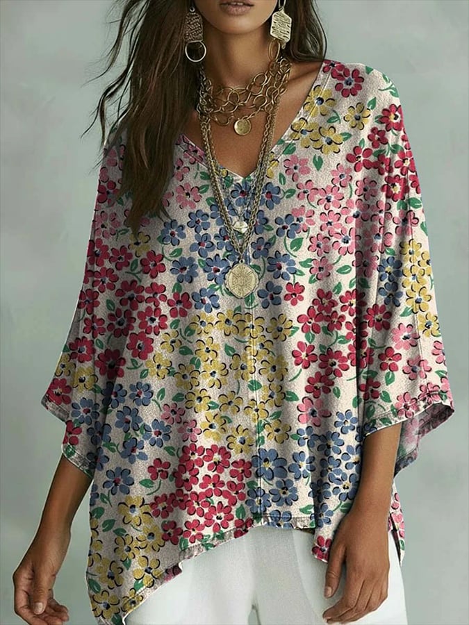 Women's Elegant Floral Decorative Pattern Linen And Cotton Shirt