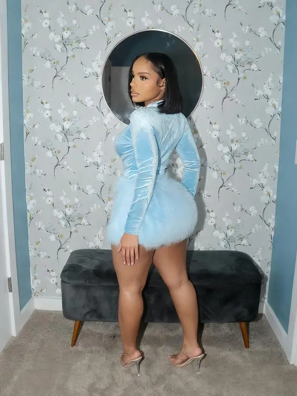 Women's Fashionable Autumn Winter Sexy Slim-Fit Jumpsuit Set, Plush Short Skirt Two-Piece, Stylish & Versatile Design