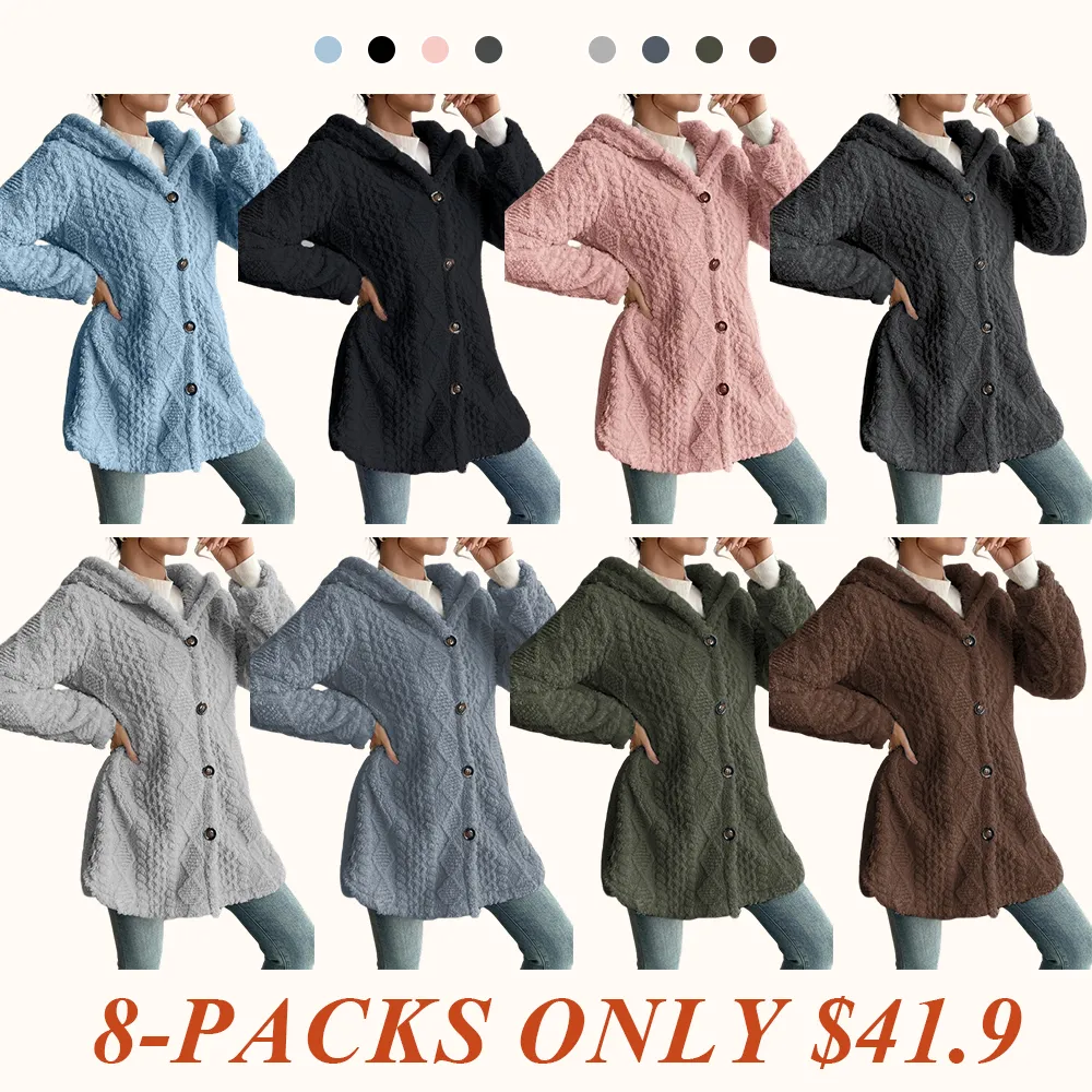 Women's Solid Color Fuzzy Hooded Jacket