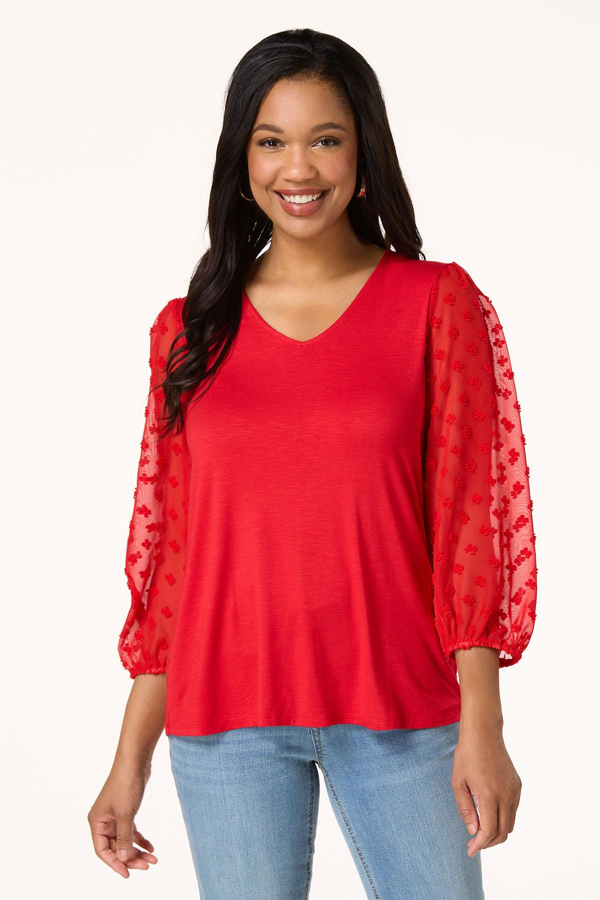 Dotted Sheer Sleeve Top