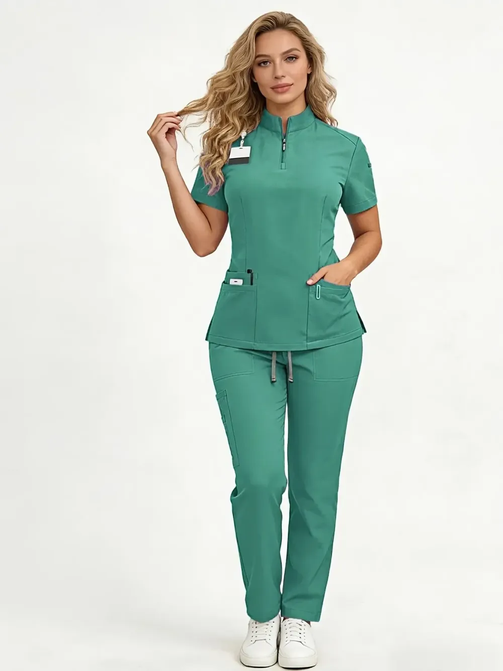 Ladies Healthcare Scrub Set with Multi-Pockets, Breathable Quick-Dry Wrinkle-Resistant Fabric