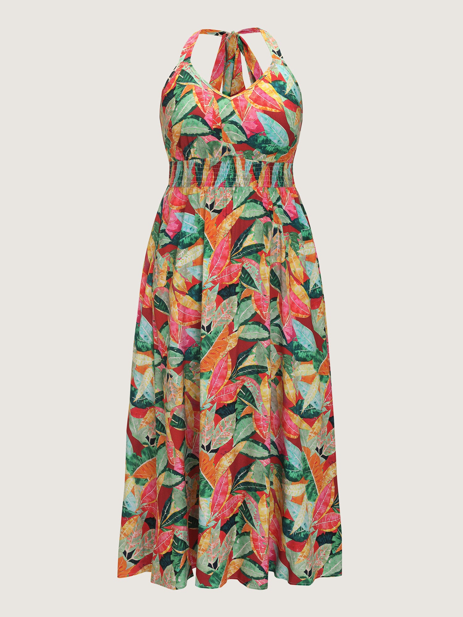 Supersoft Multi-Color Floral Print Shirred Waist Midi Dress
