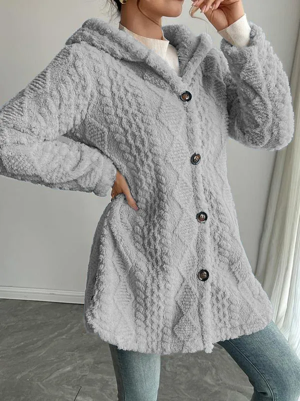 Women's Fall Winter Warm Fashion Jacquard Hooded Cardigan Long Sleeve Coat