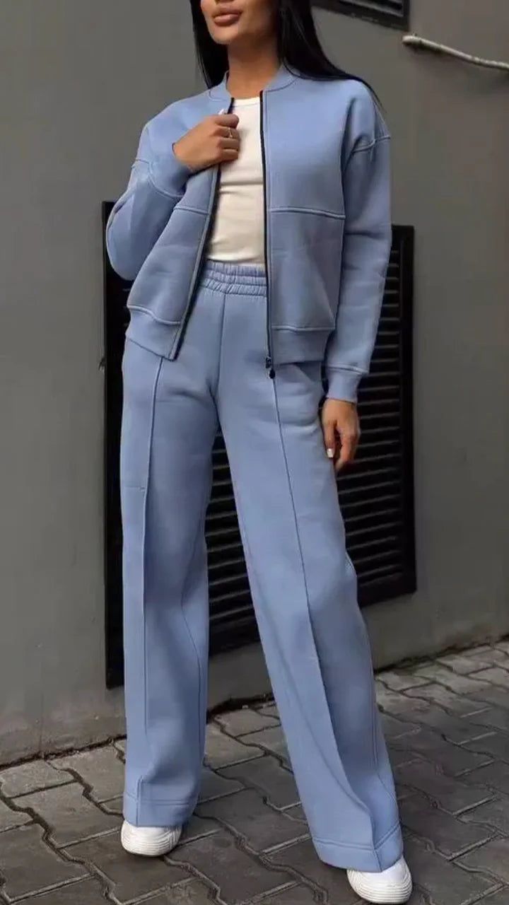 Women's Zipper Jacket & Pants Two-piece Set