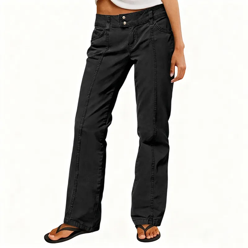 Mid Rise Straight Leg Pants women’s clothes Stretchy Fabric