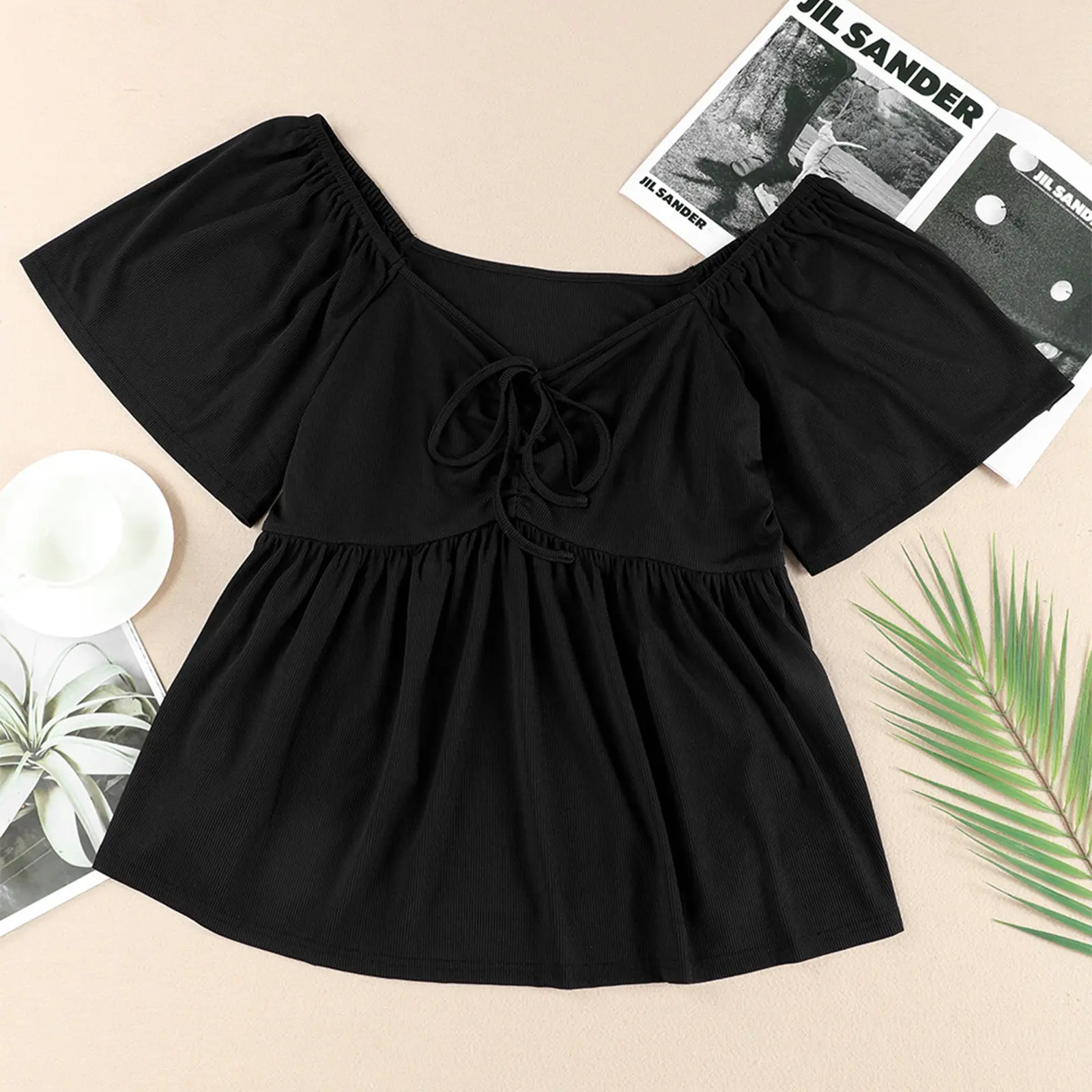 ⏰8 PACKS Women's Plus Size Sweetheart Neck Short Sleeve Shirred Peplum Blouse Tops Shirts(1X-5X)