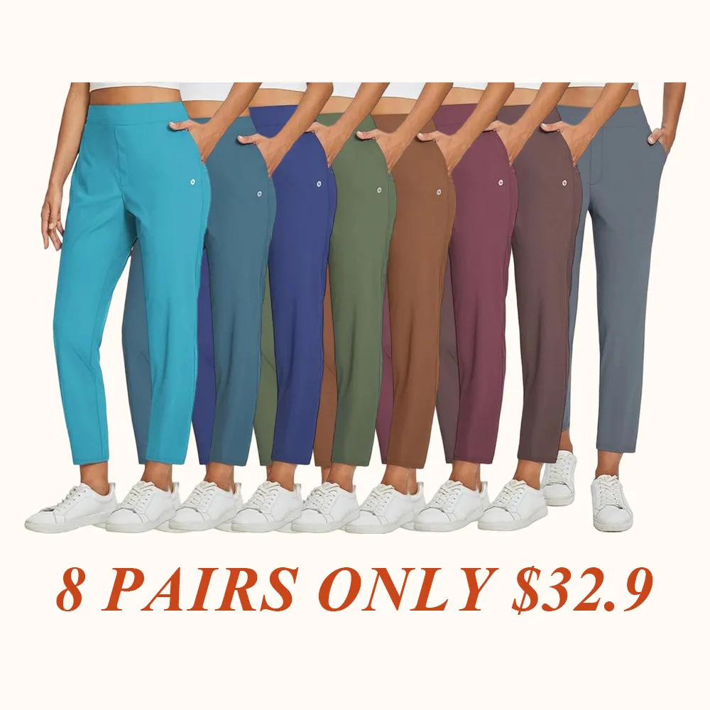 Women's Lightweight Breathable Soft  Ankle Pants Business Casual Summer Silky with Zipper Pockets Stretch Petite