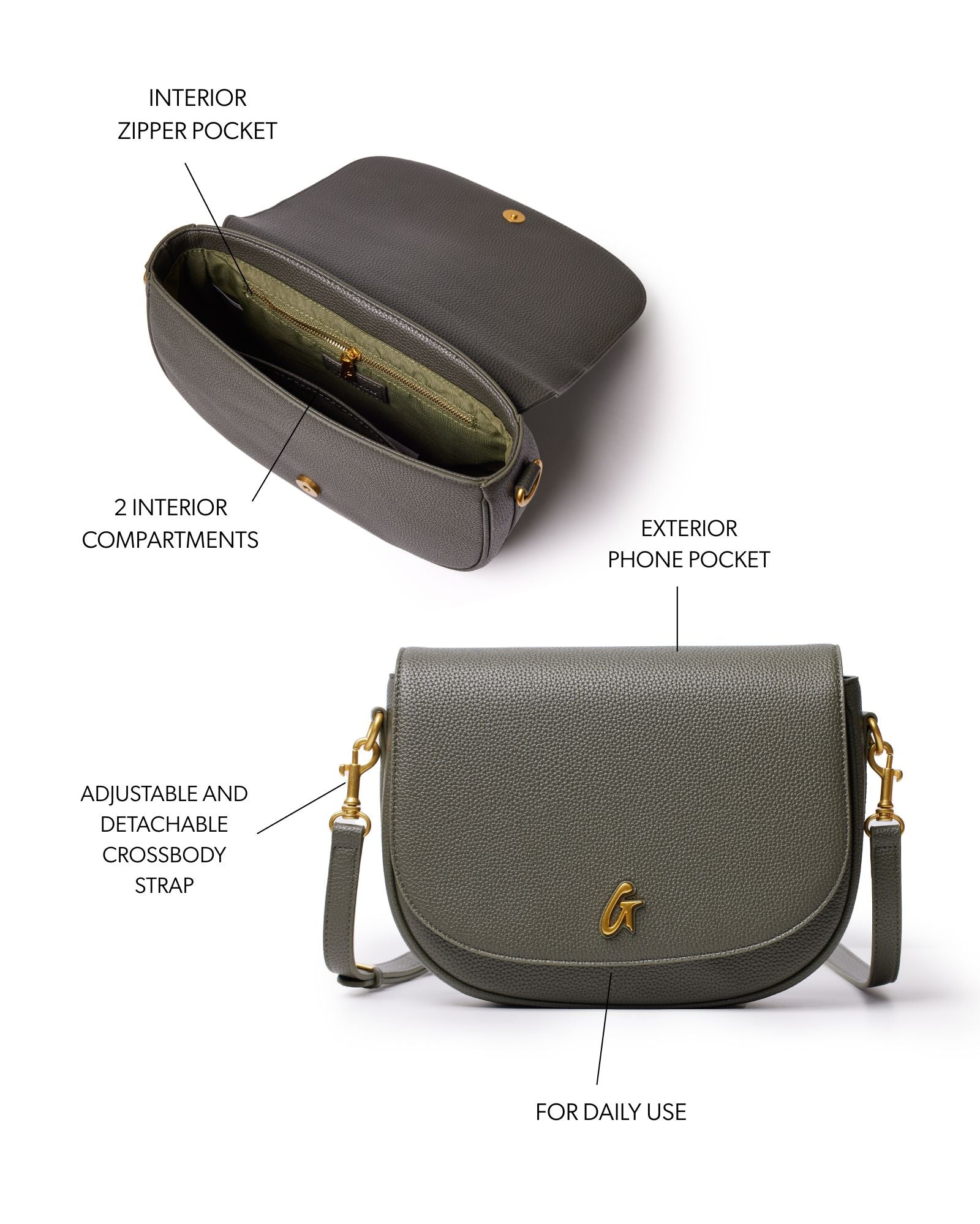 LARGE PEBBLE SHOULDER BAG - OLIVE GREEN