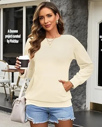 Women's Crewneck Hoodless Sweatshirt Hoodless Sweatshirt with Kangaroo Pocket Fleece Long Sleeve