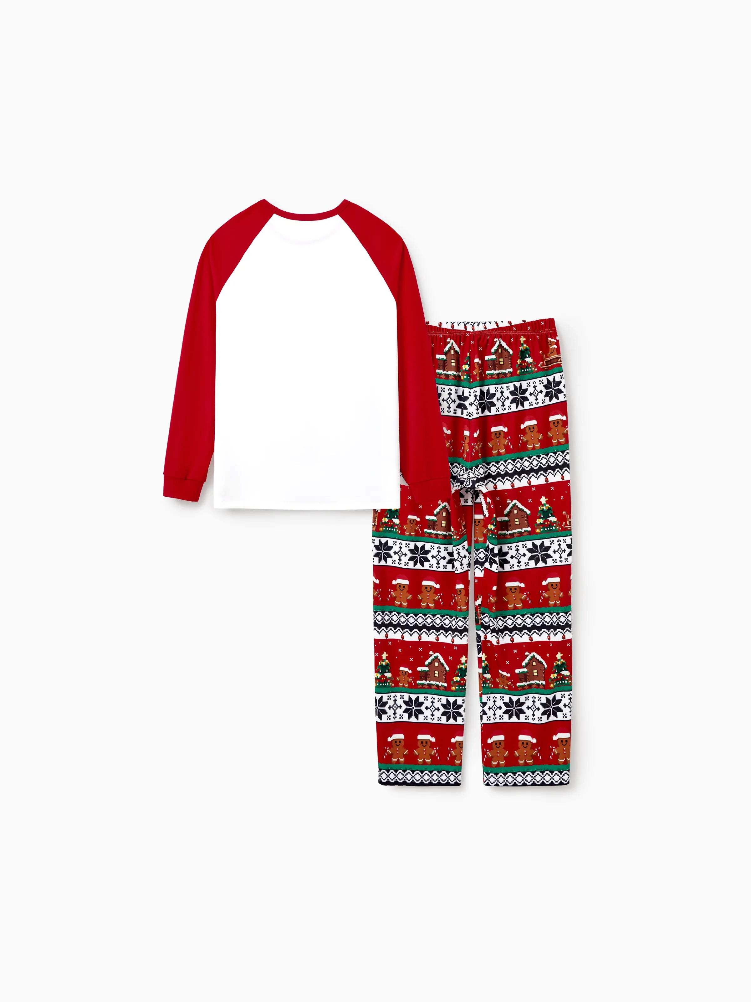 Christmas Matching Family Pajamas Set Gingerbread Print Long-sleeve PJS with Christmas Socks Red