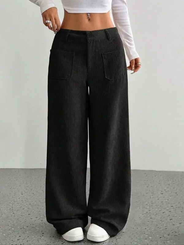 Women's Casual Loose-Fitting Wide Leg Pants with Front and Back Pockets