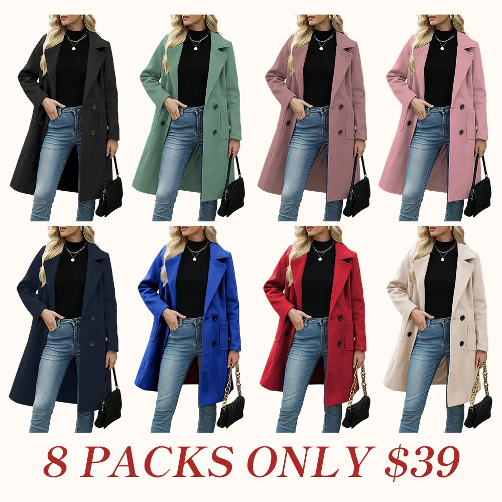 Women Winter Wool Blend Camel Mid-Long Coat