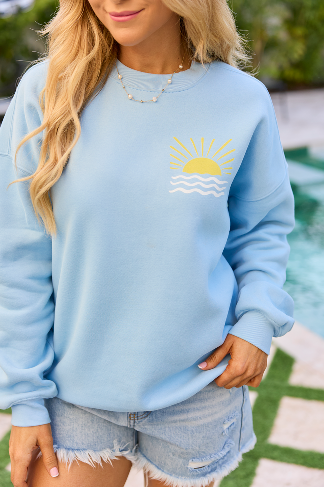 Here Comes The Sun Light Blue Graphic Sweatshirt