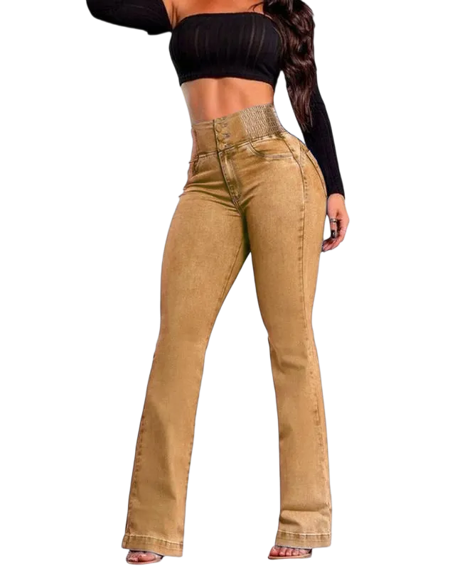 2025 Elastic Waist High Waist Stretch Tights Slightly Flared Hip Lift Denim