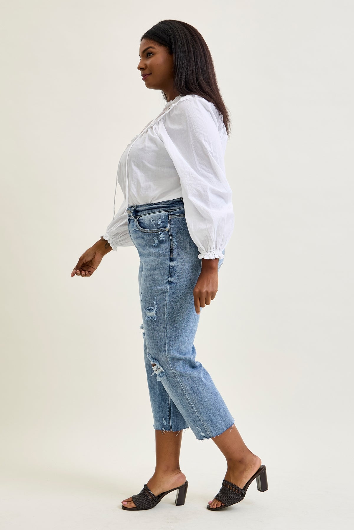 Celeste High Rise With Distressed Crop Wide Leg - PLUS