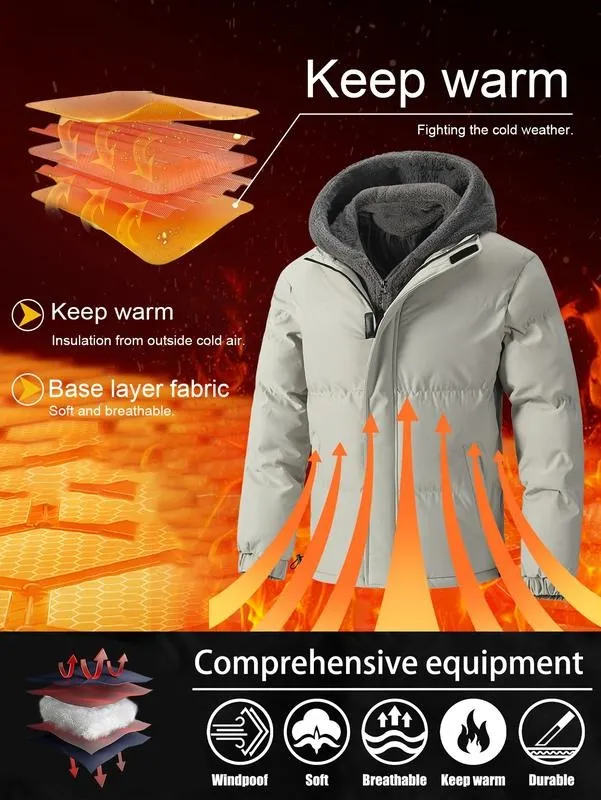 Men's Thickened Windproof Winter Jacket - Cold-Resistant Warm Fleece Lined Hooded Coat