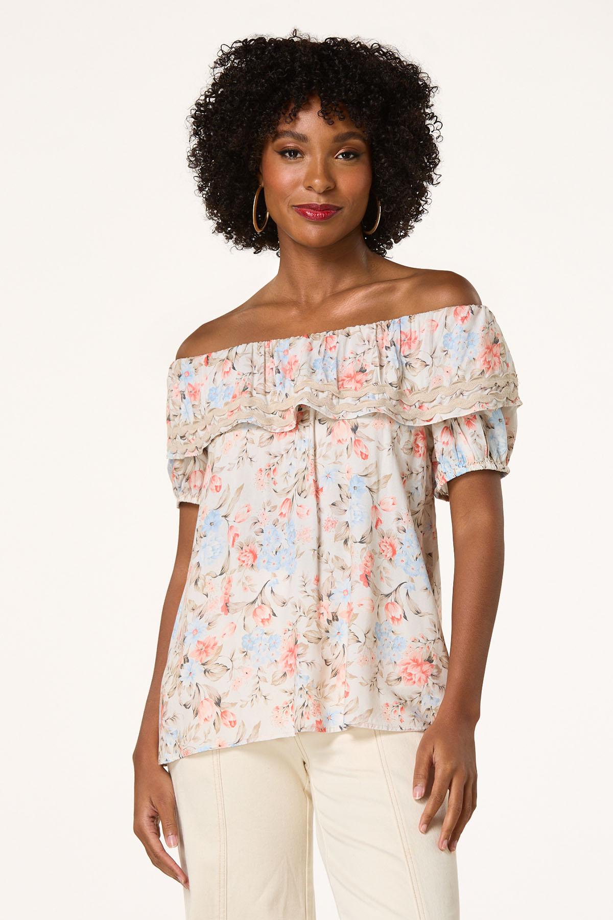 Off Shoulder Ric Rac Floral Top