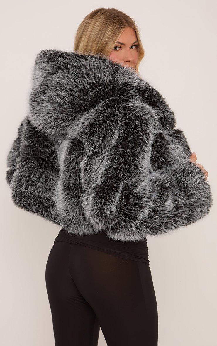 Hooded Cropped Puffer Coat In Brown Faux Fur