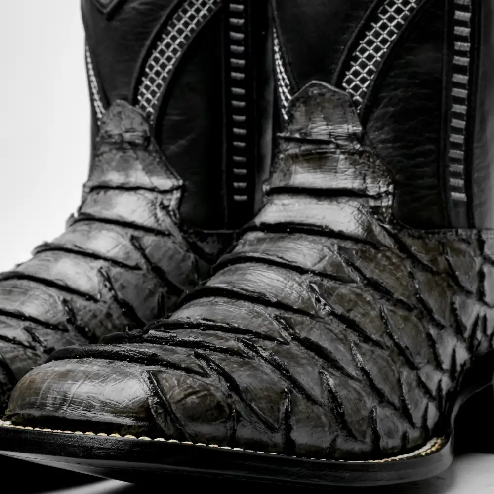 Grey Jumbo Python Leather Boots - Square Toe