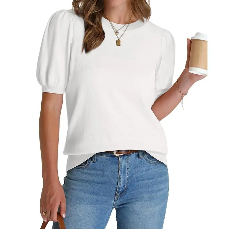 Women's Puff Short Sleeve 2026 Spring Summer Sweater - Lightweight Knit Top - Business Casual Blouse