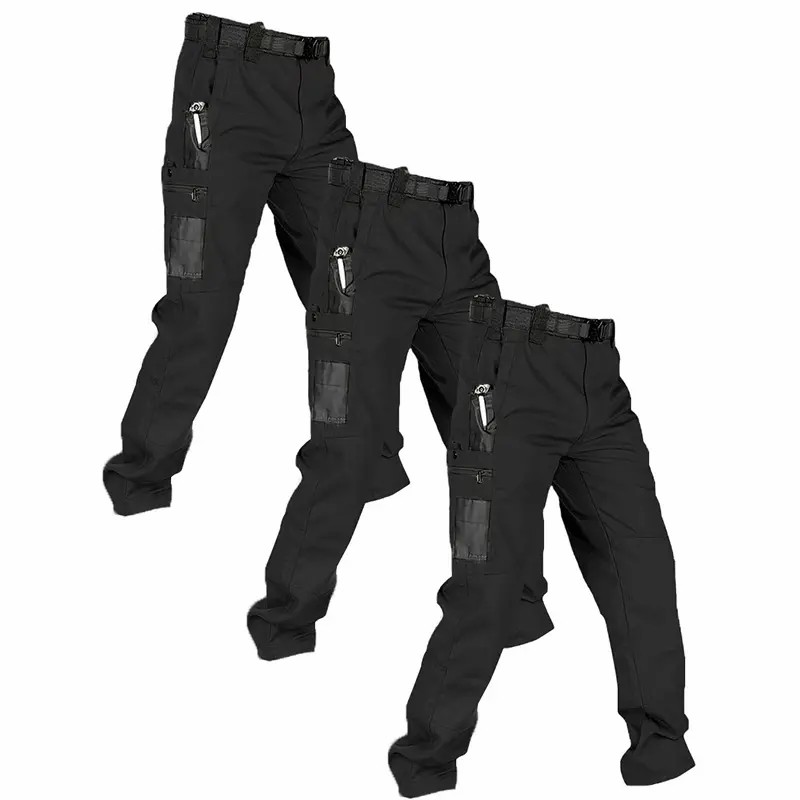 Men's Solid Color Waterproof Tactical Work Pants - 3-Piece Set, Belt-Free, Multi-Pocket, Durable Outdoor Hiking & Casual Pants (Regular Fit)
