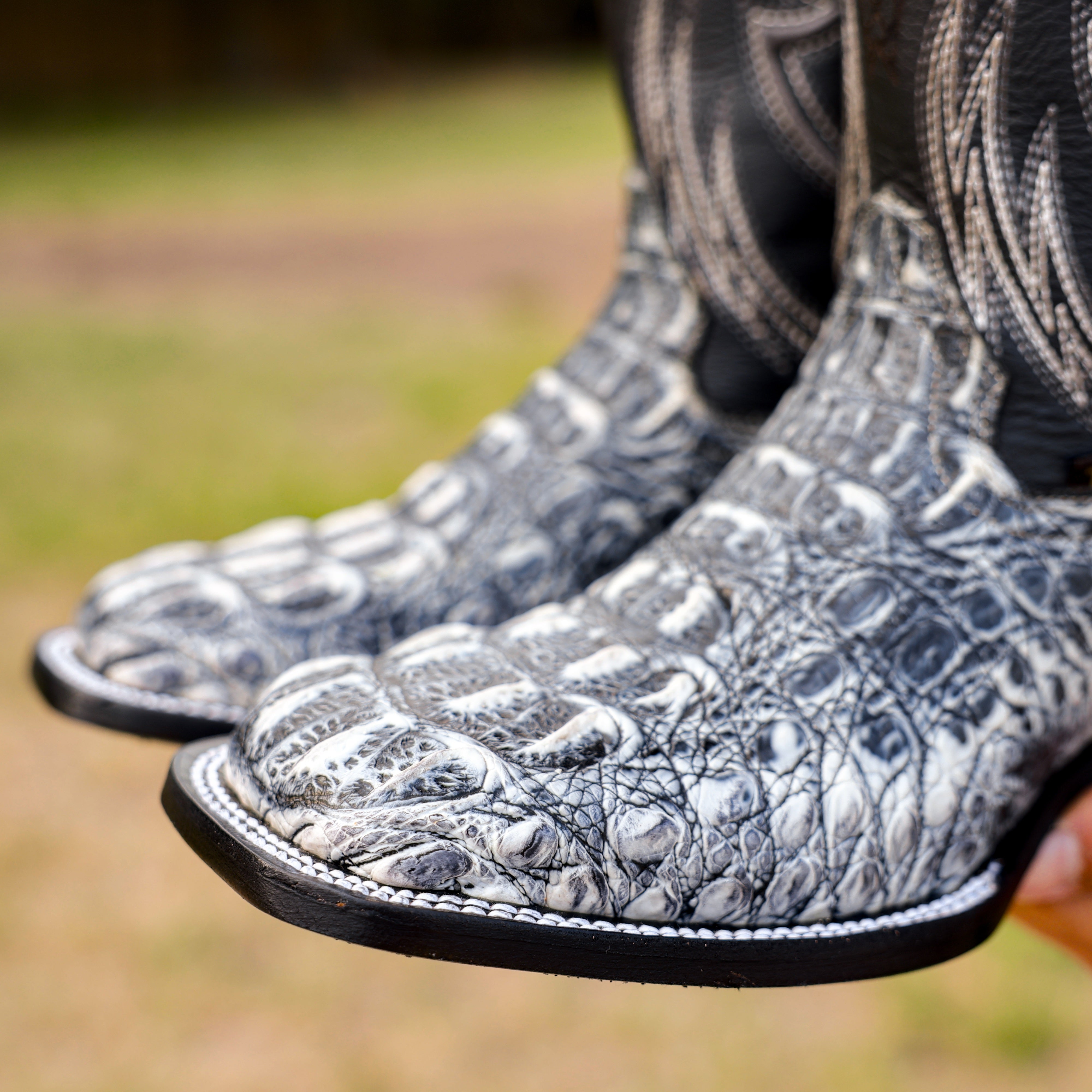 Rustic Eclipse Caiman Neck Leather Boots - Square Toe