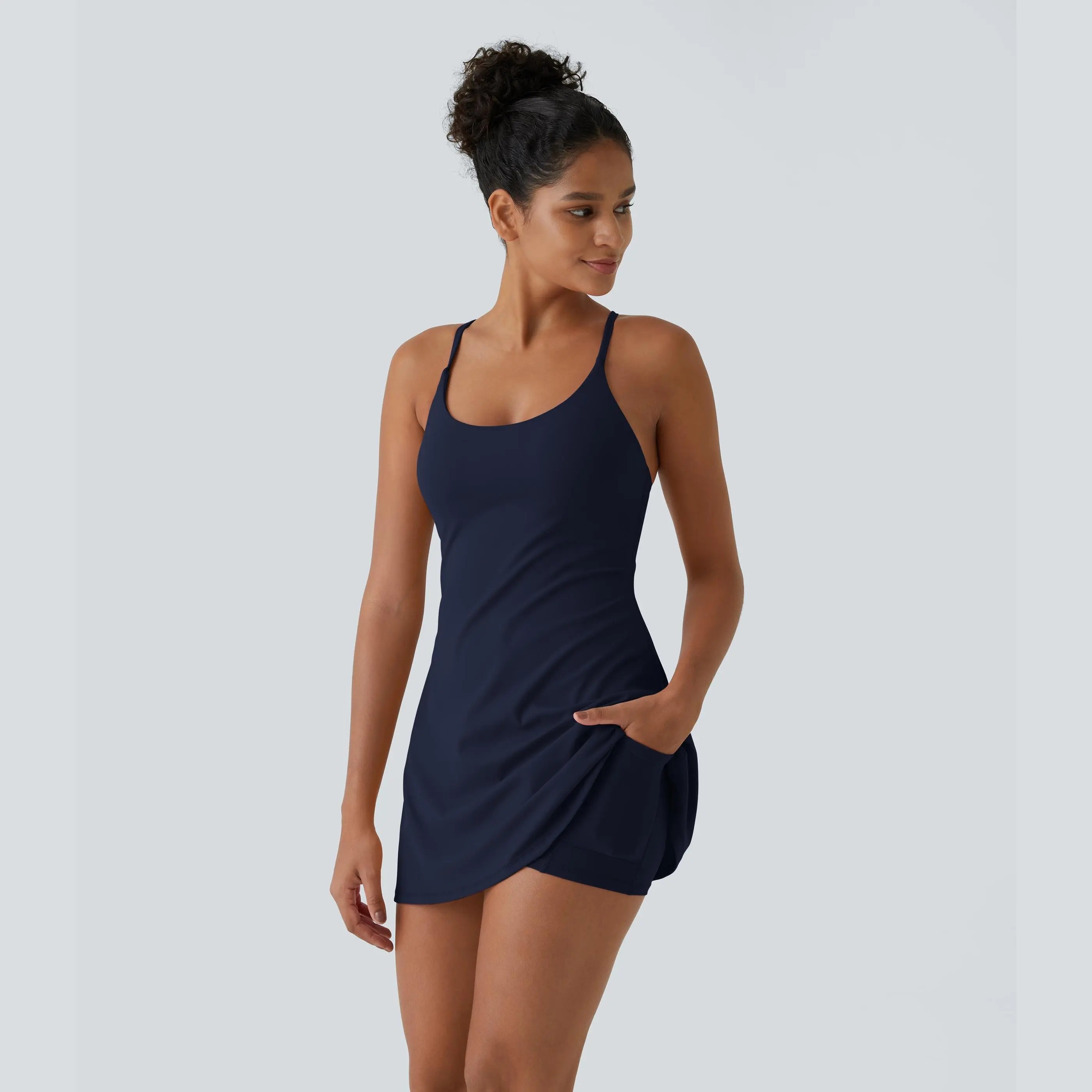 Women's Backless Active Dress – Built-in Shorts with Easy Peezy Design & Pockets