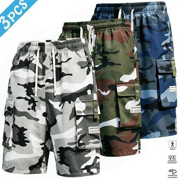 Men's Camo Cargo Shorts – Multi-Pocket Drawstring Casual Streetwear Shorts
