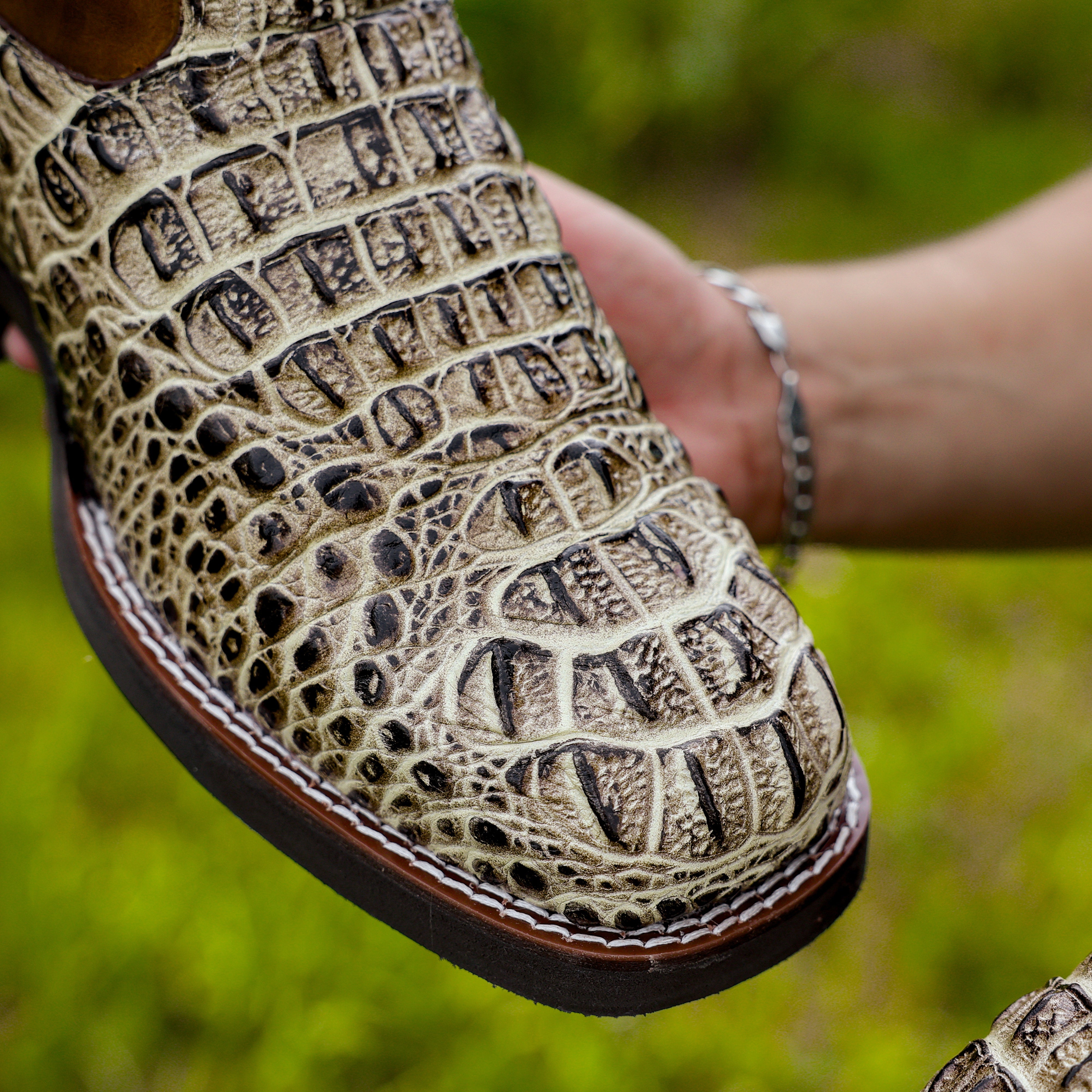 Desert Caiman Neck Leather Boots With Lightweight Soles - Square Toe