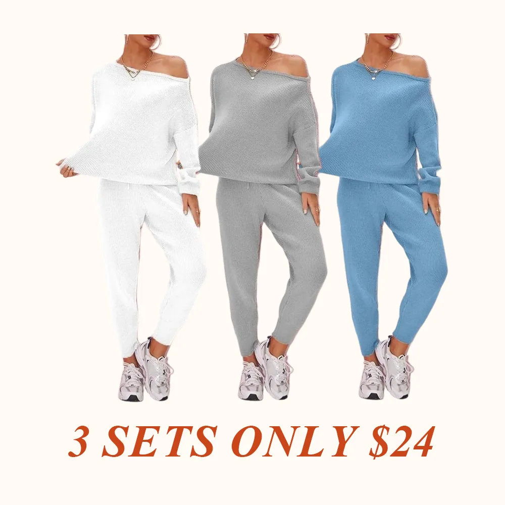 Women's 2025 Fall Winter Knit Set Oversized Sweater & Lounge Pants Matching Sets