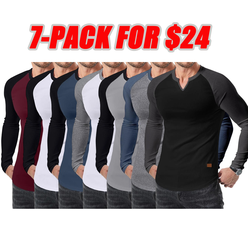 Mens Long Sleeve Muscle T Shirts Casual V-Neck Longline Ribbed Tee Shirts